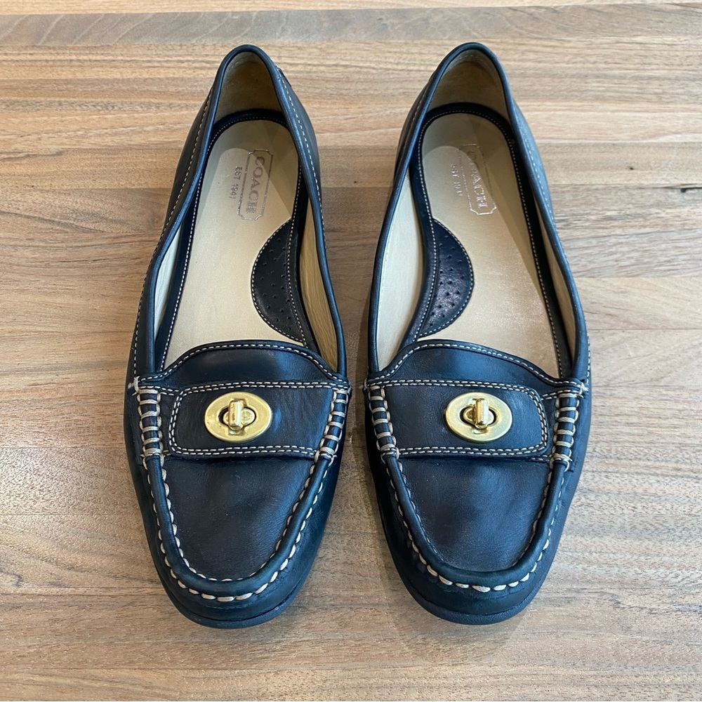 Coach Black Leather Darcie Slip on Loafers, Size 8